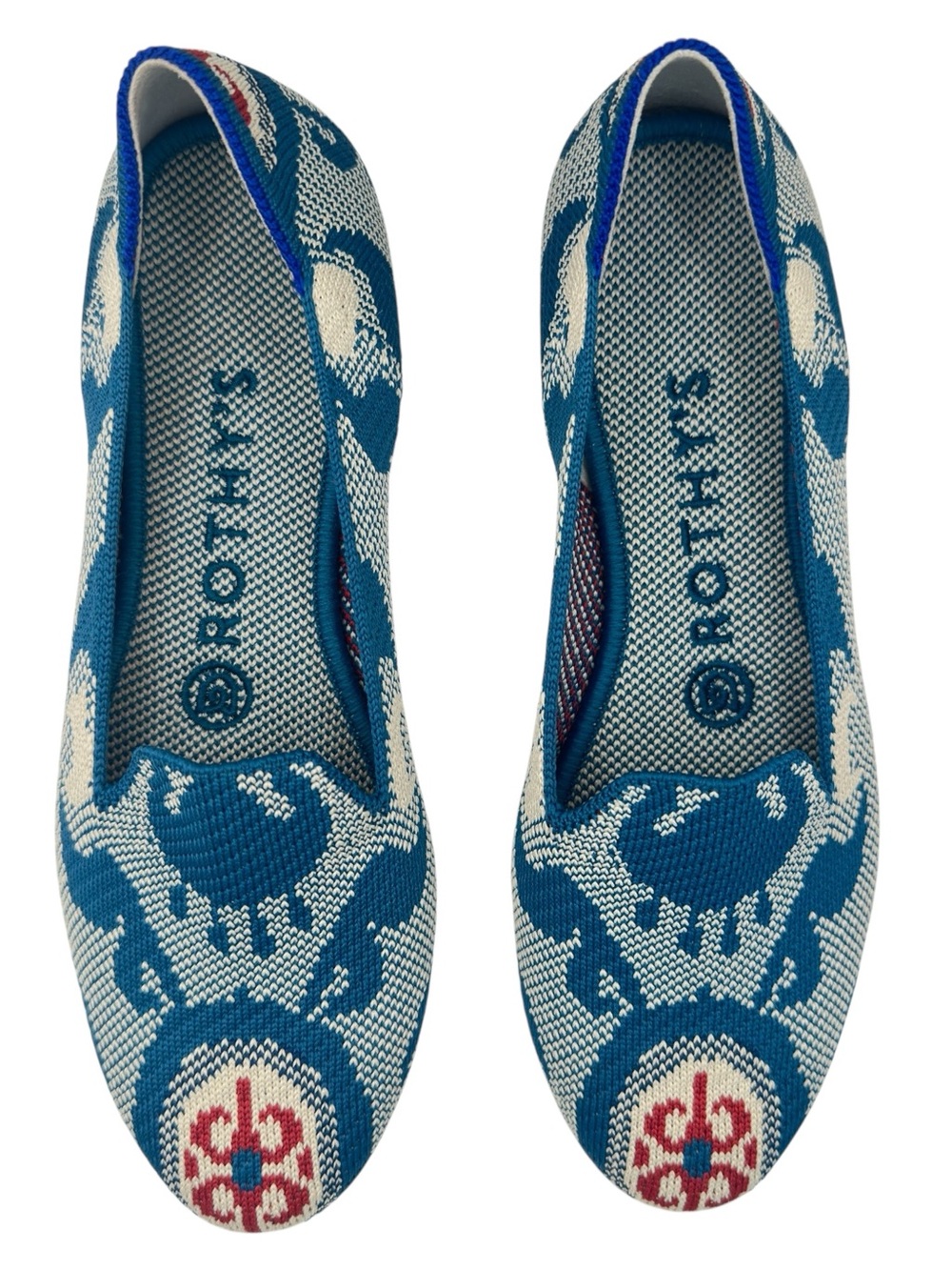 Rothy’s The Loafer Cherry Red Mosaic Blue White Pattern Flat W6 Retired Print